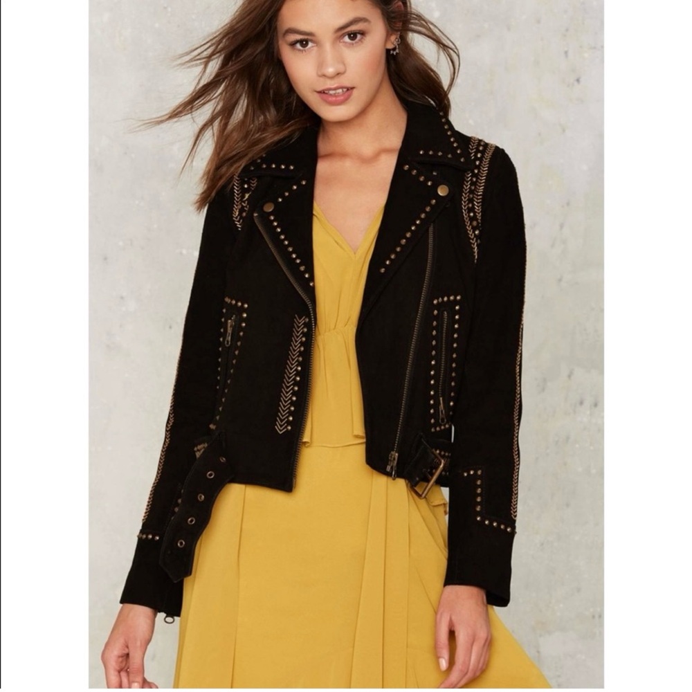 Nasty Gal Black Studded Leather Jacket S